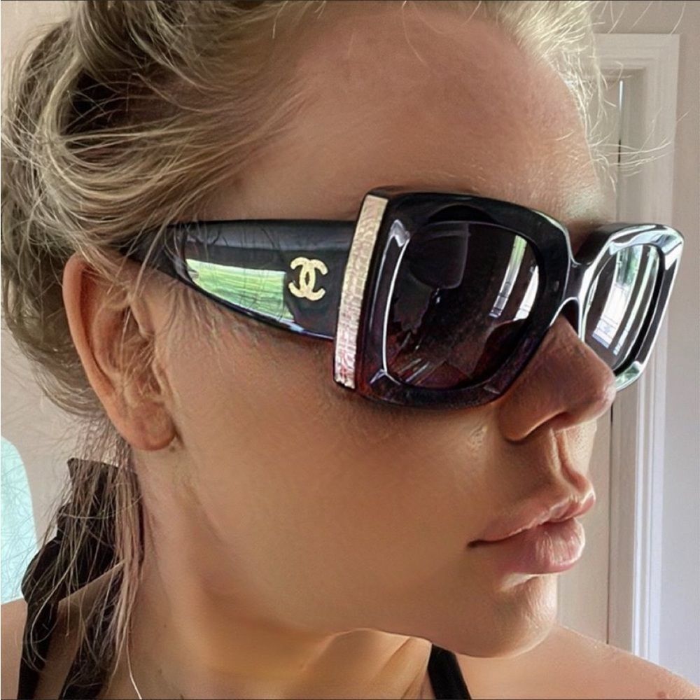 Authentic large Chanel sunglasses with case